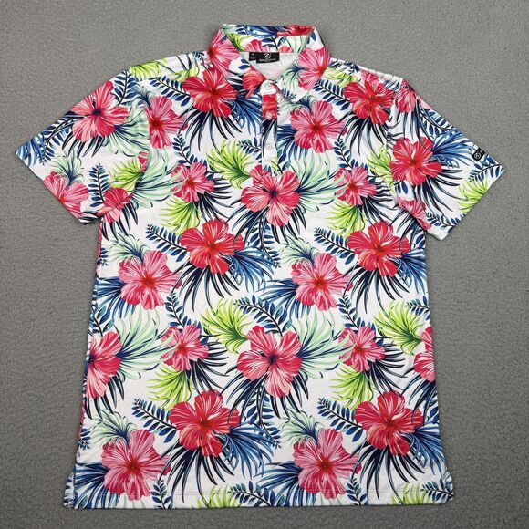 GreenSide Polo Shirt Mens Medium Floral Hawaiian Tropical Performance Stretch - Picture 1 of 11